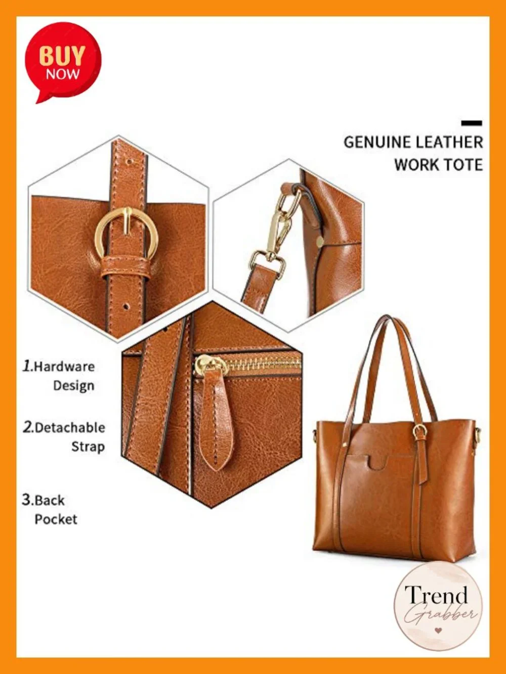 Genuine Leather Tote Bag Soft Vintage Shoulder Purse Large Capacity Work